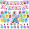 34PCS Doll Birthday Decorations, Cute Doll Party Supplies for Boys and Girls Birthday Party, Girls Kids Birthda y Decorations Pack with Gabby Cake Topper Balloon Banner