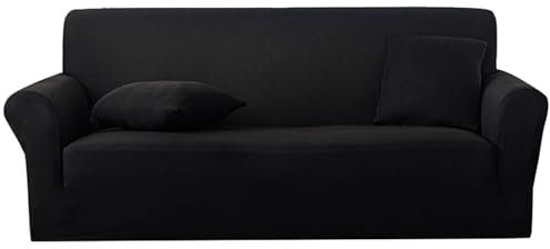HotYou Universal Sofa Waschbare Bezüge ohne Kissenbezug für 1/2/3/4 Sitzer Stretch Sofabezug 1 Stück Sofahusse Elastische Couchbezug mit Anti-Rutsch-Schaumstoffe,Schwarz,3 Sitzer