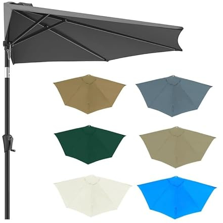 GSKFXJ Halbrund Schirm Baldachin Ersatzbespannung 270cm 5 Streben Halber Sonnenschirm Ersatzbezug, Ersatz Baldachin Abdeckung Für Terrasse, Garten, Balkon(Grey)