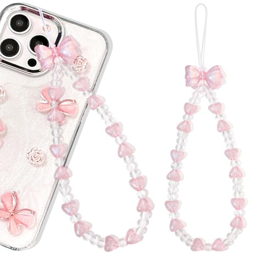 Wincredulous 1PC Shiny Wrist Lanyard Charm Strap Universal Cellphone Lanyard Wrist Smartphone Chain String Charm for Earphone Case(Pink Bow A,1PC)