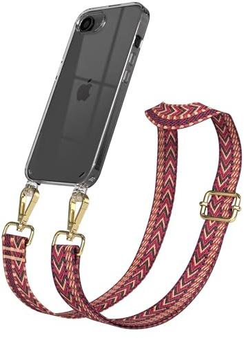 EAZY CASE Handykette - Verstellbares Taschenband kompatibel mit iPhone 16e, Schulterriemen, Handykordel mit Silikon Hülle, Umhängetasche, Rot Braun Gold