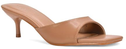 ESSEX GLAM Women's Square Toe Stiletto Kitten Heel Sandals Ladies Slip On Heeled Mule Evening Party Shoes Size 3-8