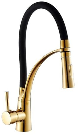 JRUIA Robinet De Cuisine Extensible Doré Et Noir Avec Douchette Extractible Mitigeur Monocommande Pivotant À 360° En Laiton