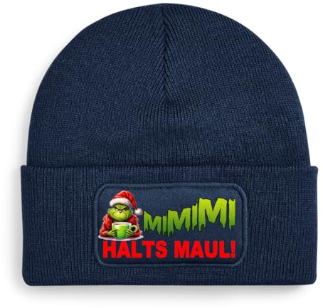 Print Deluxe Beanie Mütze MiMiMi Muffel Halts Maul! Strickmütze, Wintermütze, Wollmütze, Kappe | Unisex Soft Touch warm | One Size, Einheitsgröße dehnbar Geschenk Idee Weihnachten
