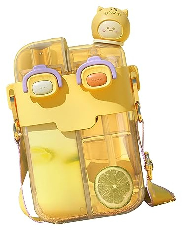 RIZGHWOY Kawaii Water Bottle Cute Adorable with Straw Safety Lock Leakproof Wide Mouth for Sports Travel Gym (Vitality Yellow 780ml)
