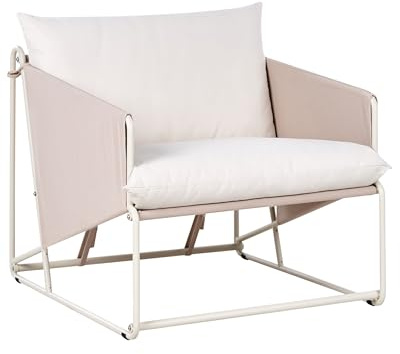 Beliani Low Oversized Chair Metal with Seat Backrest Cushions Indoor Outdoor Furniture Garden Taupe Ponte