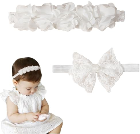 COYUN 2 Pezzi Fascia Per Bambini, Fasce Per Capelli Per Bambini In Pizzo, Matrimonio Bambini Fascia Neonato, Per bambine con circonferenza della testa compresa tra 37 e 48 cm(B)