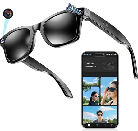 Meacode AI Smart Glasses with Display - AI Glasses with HD Capture, Real-Time Translation & Voice Assistant, IP65 Splash Resistant (Sunglasses Lenses) (Sunglasses lenses,Classic)