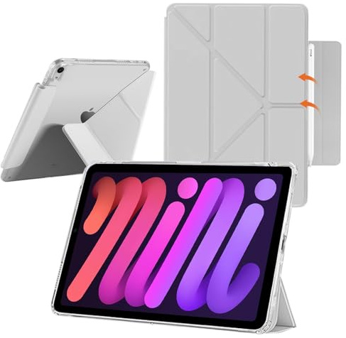YealRed Tablets Hülle für iPad mini 8,3 Zoll 2024/2021 (Grau) | Dünner Ständer Tablet für iPad Mini 6./7. Generation, Transparente Rückseite, Magnetische Stoßfeste Schutzhülle