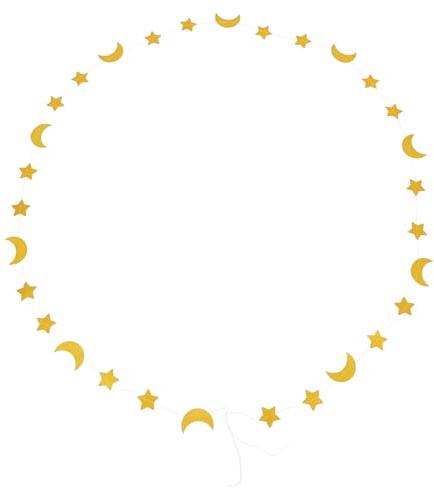 Sternen und Mondgirlande 300x8x0,1cm aus Papier für Decken | Goldener Glitzereffekt, Vielseitige Dekoration, für Türen, Bögen, , Eid Mubarak, Weihnachten und Neujahr