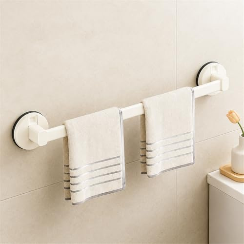 Porta Asciugamani Bagno Ventosa, 40cm Portasciugamani a Ventosa Porta Asciugamani Bagno Alluminio Resistente Portasciugamani per Cucina e Bagno (Crema)