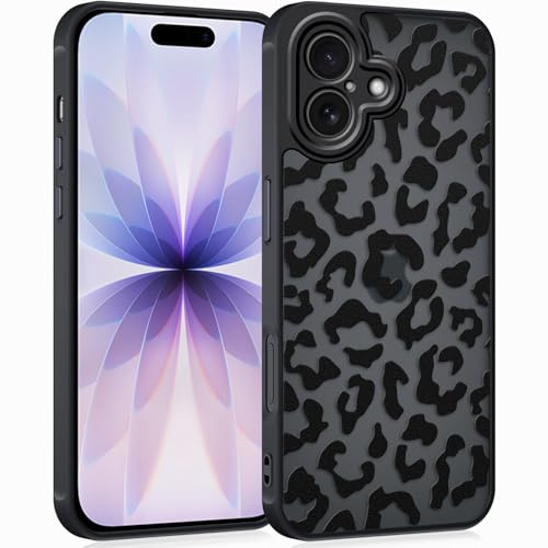 Coqinen Handyhülle für iPhone 17 Hülle, Matt Transluzente Case mit Stilvolle Leopard Muster, Silikon Aesthetic Schutzhülle mit Kratzfeste PC Rückseite + Stoßfest TPU Bumper - Schwarz