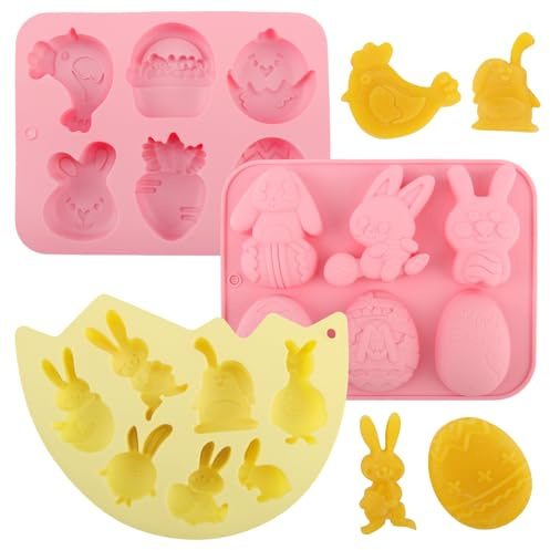 LEIMEND 3 Stück Silikonform Ostern Schokoladenform Osterhase Ostern Deko | Pralinenform Ostereier Silikonform Keksausstecher Ostern Backform Ostern für Schokolade Süßigkeiten Gelee Eiswürfel Kuchen