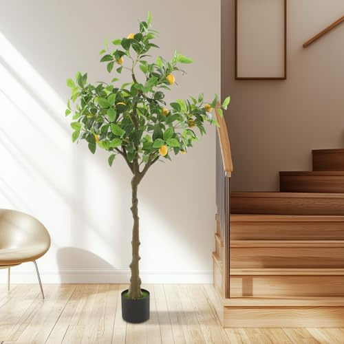 ZNLLQZN Árbol artificial de limonero de 150 cm, plantas artificiales grandes, decoración moderna, para salón, dormitorio y estudio