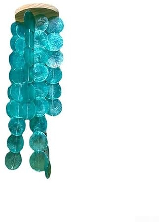 HpLive Scacciapensieri fatti a mano Capiz conchiglia 28 pollici - tema marino decorazione giardino per balcone e cortile - melodico ornamento sospeso in legno e ciotole in bianco o blu (peacock blue)