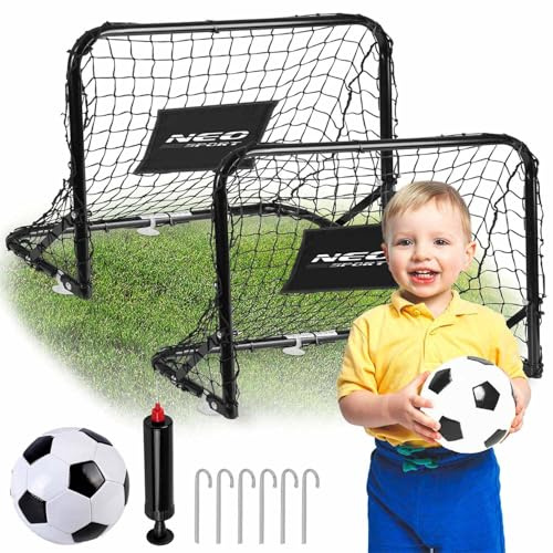 Neo-Sport Fußballtore Kinder 2er Set - Mini Fußballtor 60 x 45 cm für Garten und Zuhause - mit Ball, Pumpe, 6 Erdankern und Saugnäpfen - Indoor und Outdoor