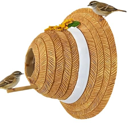 Casa Para Pájaros Exterior Resina Forma Sombrero Paja | Casa Para Azulejos Para Colibríes Aves Silvestres Jardín Patio Terraza Balcón Árbol Observadores De Aves Amantes De La
