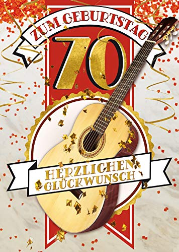 bentino Geburtstagskarte XL mit Gitarre zum SELBER SPIELEN, spiele auf der Gitarre den Song Happy Birthday, DIN A4 Set mit Umschlag, Glückwunschkarte zum 70. Geburtstag, hochwertige Grußkarte