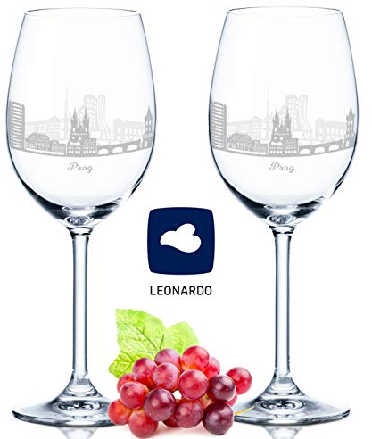 GRAVURZEILE Leonardo Weingläser mit Gravur - Skyline Prag im Set - Hochwertige 360° Lasergravur - schönes Geschenk als Andenken, Souvenir oder für Sammler & Weingenießer zum Geburtstag