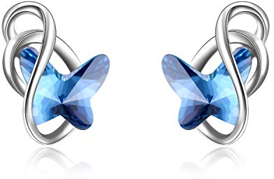Boucles d'oreilles Papillon Argent Sterling 925 Clous d'Oreilles, Bijoux Papillon Cadeau Anniversaire Femme Filles (bleu)