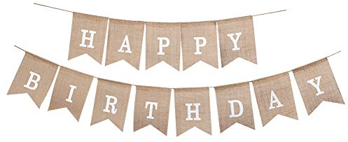 Soleebee Happy Birthday Geburtstag Sackleinen Banner, perfekte DIY Dekoration Dreieck Flagge Wimpelkette für Hochzeit, Babydusche, Geburtstag, Party und Anderen Feiern (Weiß)