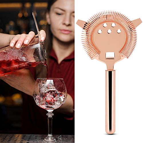Stainless Steel Cocktail Sieve Shake Drinks Ice Filter Mlang for Club Party Gold Silver(Rose Gold)