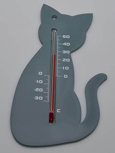 Außenthermometer aus grauem Kunststoff, Modell Katze