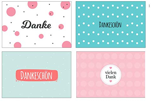 4 Stück Premium Dankeskarten (Klappkarten) mit 4 Umschlägen, Danke, Dankeschön, Karten, Dankekarten, Hochzeit, Geburt, Baby, Taufe, Abschied, Geburtstag, Jubiläum