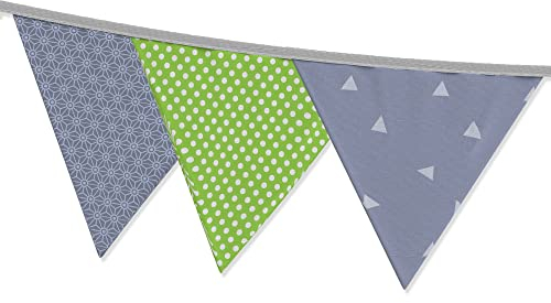 Wimpelkette Kinderzimmer, Stoff Wimpelkette für Babyzimmer Deko Junge & Mädchen - farbenfrohe Girlande Kinderzimmer Deko & Stoff-Girlande Längen - (130cm, Grün/Grau)