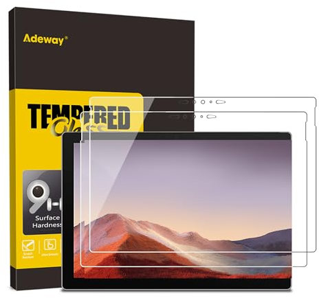 Adeway [2 Stück] Displayschutzfolie aus gehärtetem Glas Surface Pro 7/Pro 7 Plus, kompatibel mit UAG Hülle, kratzfest, HD klar schutzfolie, 12,3 Zoll