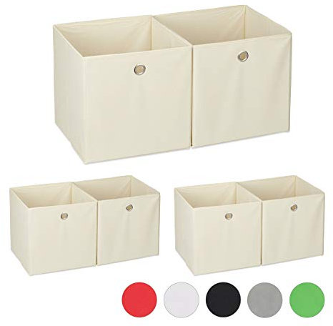 6 x Aufbewahrungsbox Stoff, quadratisch, Aufbewahrung für Regal, Stoffbox in Würfelform, HxBxT: 30 x 30 x 30 cm, beige