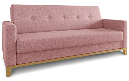 Sofa Wood mit Schlaffunktion - Schlafsofa mit Bettkasten, Bettsofa, Massivholz, Polstersofa mit Holzfüße, Couchgarnitur, Couch (Pink (Twist 16))