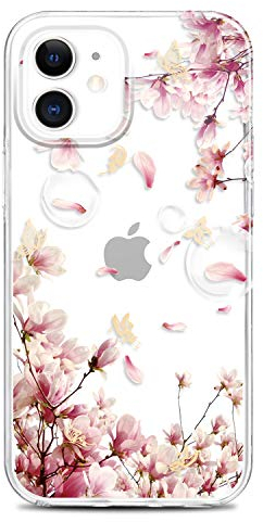 RXKEJI iPhone 12 Mini Hülle Handyhülle TPU Silikon Weiche Durchsichtig Klar Transparent Schutzhülle Handytasche Flexibel Handy Hülle für iPhone 12 Mini 5.4 Gold Butterfly Flower Pink