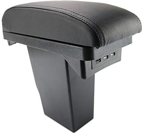Armlehne Auto kompatibel mit Peugeot 2008 (2008-2019) - Mittelarmlehne aus schwarzem Leder mit Aschenbecher, Staufach und USB-Verlängerung