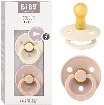 BIBS Colour Schnuller 2er-Pack, BPA-frei, Kirschform Nippel. Naturkautschuk/Latex, Hergestellt in Dänemark. Größe 2 | 6+ Monate | 2-Pack, Ivory/Blush