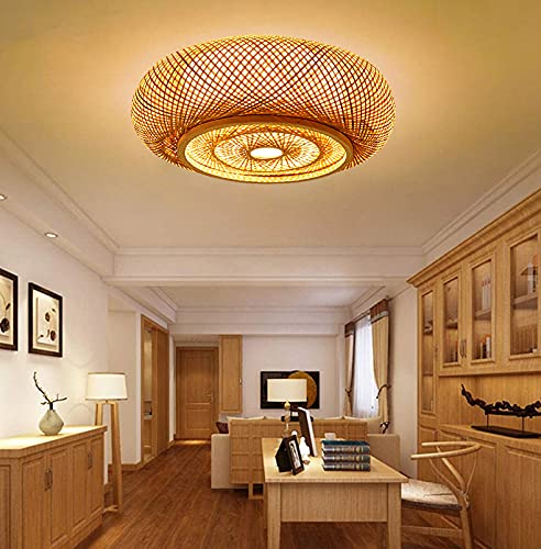 Plafonnier Vintage Plafond Rotin Bambou Naturel Tissage Manuel Lampes Suspendues E27 Lustre Rond Suspendue Salle Manger Étude Salon Café Luminaires Salon Lustre Lustrerie Suspension Luminaire,50cm