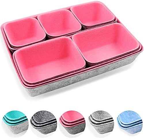 Newthinking Desk Drawer Organiser Trays, 8 Pack Square Organizer Box Stackable Dividers, Save Desk Space Dividers Box for Home Office Cosmetics Storage Boxes (Pink)
