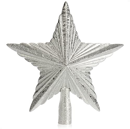 COM-FOUR® Silberfarbene Christbaumspitze in Stern-Form - Stern für die Weihnachtsbaum-Spitze - Weihnachtsbaumschmuck - Christbaum-Schmuck aus Kunststoff (weiß. silberfarben)
