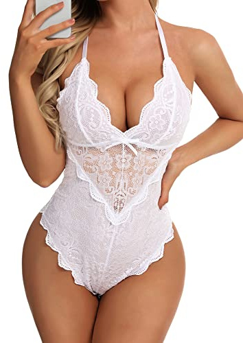 Aranmei Sexig snäppgren kroppsdräkt för kvinnor stygg ett stycke spets babydoll underkläder teddy