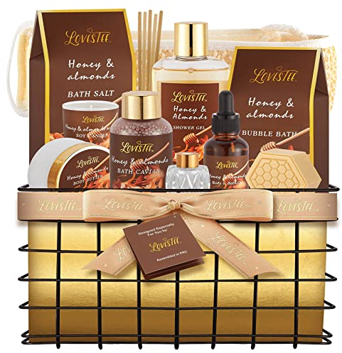 Muttertagsspa-Geschenkkörbe für Frauen, Honig-Mandel-Körper-Set, Geburtstagsgeschenk - Duschgel, Schaumbad, Körperbutter, Badesalz, Öl, Kerze, Kaviar, Seife, Heimdiffusor, Scrubber