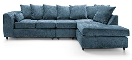 Abakus Direct Harriet Corner Sofa - Dark Blue Crushed Chenille - Large L Shaped Couch Unit for Living Room - Range Includes 2 Seater, 3 Seater, U-Shaped Sofa & Footstool - Corner Plus Right