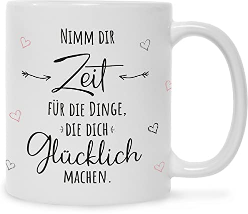 GRAVURZEILE Tasse Mit Spruch - Nimm Dir Zeit - Motivierendes Geschenk für Kinder, Freunde & Familie - für Frauen, Männer, Sie & Ihn - Kaffeetasse - Farbe: Weiß