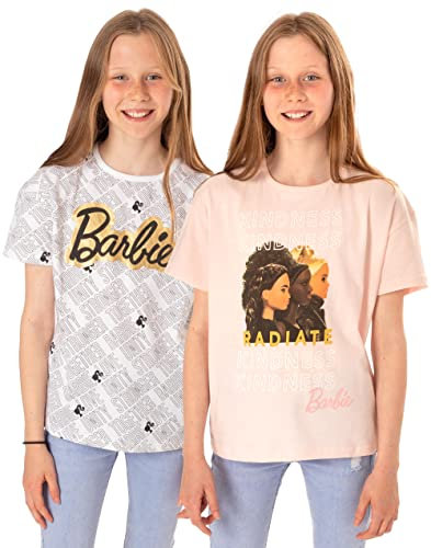 Barbie T-Shirt Mädchen 2 Pack Kinder Inspirierende Puppe Logo Rosa Weiß Top 5-6 Jahre
