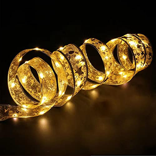 KEELYY Weihnachtsband Lichter, 5M Glänzende Band mit 50 LED Lichterkette als Weihnachtsdeko, Weihnachten Lichterketten für Weihnachtsbaum Zimmer Party Garten DIY Deko - Warme