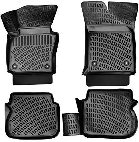 Rizline Passgenau 3D Fussmatten Auto Kompatibel mit Volkswagen Polo 6C 2017-2022 Auto Zubehör 1. und 2. Reihe Gummimatten Autos TPE Allwetter Geruchlos rutschfest Vorne & Hinten Schwarz