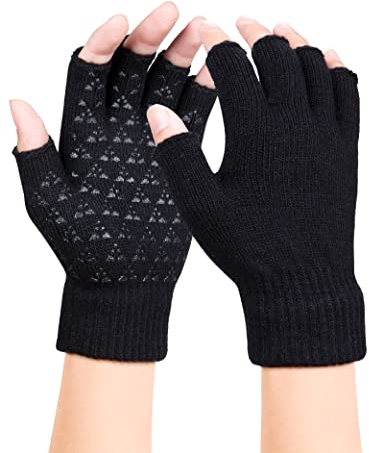 Winter Rutschfester Fingerlose Handschuhe, Thermisch Half Finger Handschuhe, Anti-Rutsch Sporthandschuhe Fingerhandschuhe Warme Dehnbare Strickhandschuhe für Herren Damen(Schwarz)