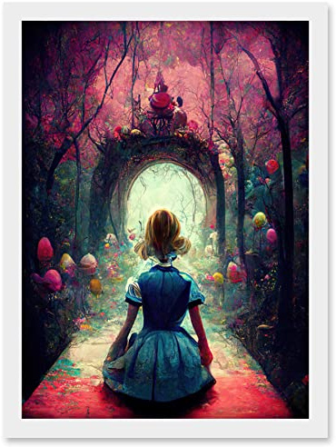 Doppelganger33 LTD Alice In Wonderland Through Looking Glass Enchanted Pink Forest Artwork Framed Wall Art Print A4