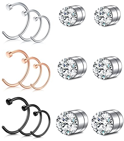 Rajnard Fake Nasenring Fake Nasenpiercing Falsche Nasenstecker Faux Nose Ring Fake Ohr Helix Cartilage Lippe Piercing Ring 15Stück