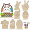 Mecctuck 62 Stück Ostern Basteln Holz Set, DIY Osterhase Deko, Hasen aus Holz zum Bemalen, Osterhase Holzhuhn Holzeier mit Bunte Mini Pompons und Kulleraugen, Osterhase Bastelsets für Kinder