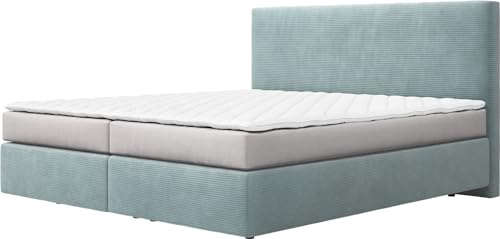 DELIFE Boxspringbett Dream-Well Cord Pastellblau 180x200 cm mit Matratze und Topper